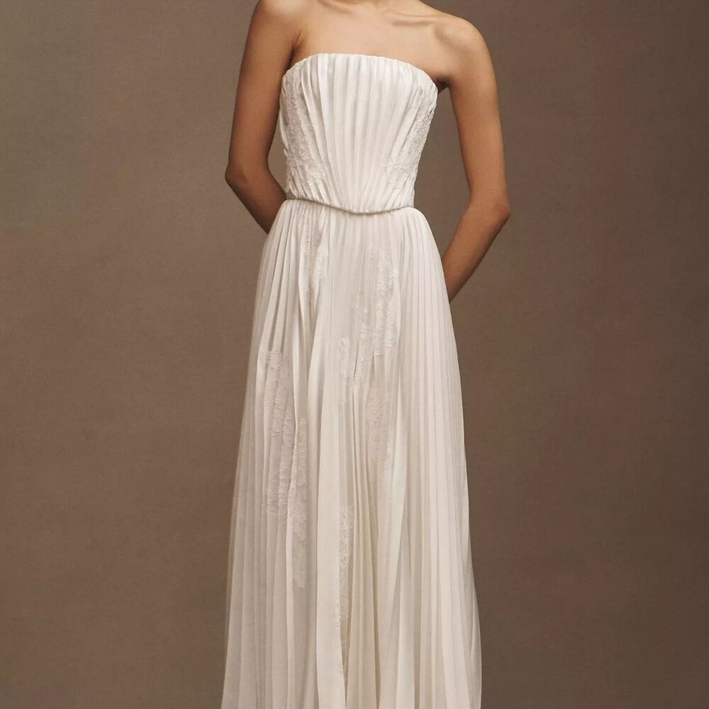 Watters Loen Plissé Charmeuse Satin A-Line Wedding Gown Size 4 - Picture 4 of 5